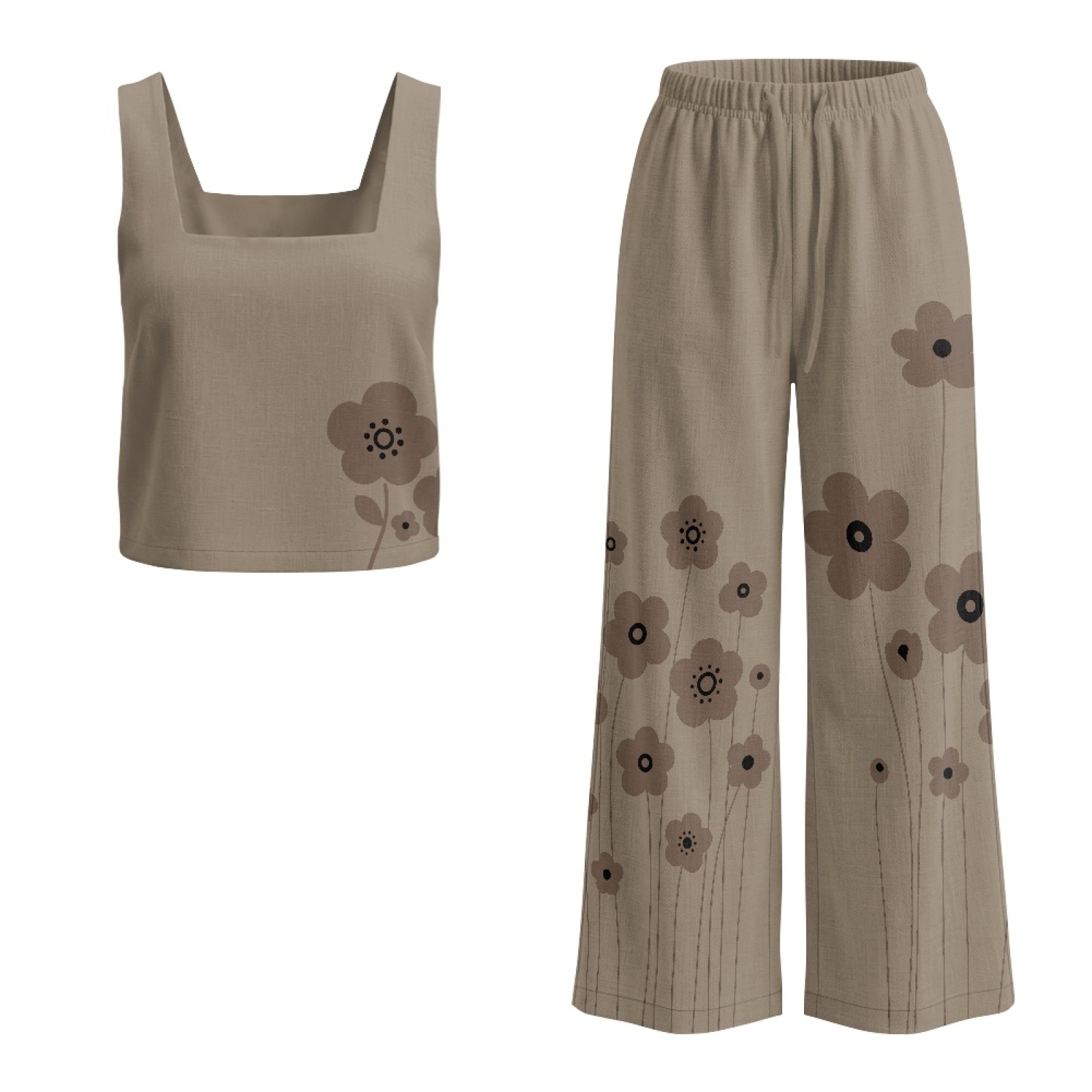 Linen Pant Wide - طقم سترة نسائية من الكتان من