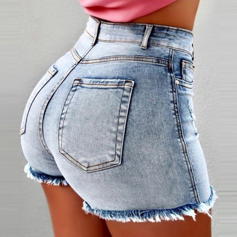 Shorts Denim Frayed - شورت جينز نسائي عالي الخصر ممزق