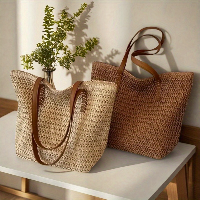 Crochet Bag Raffia - حقيبة نسائية منسوجة عصرية ومتعددة الاستخدامات
