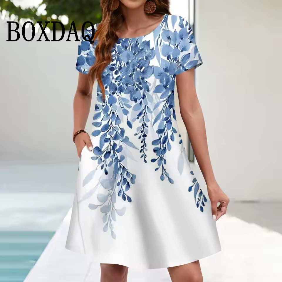 Romper Floral Print - فستان صيفي نسائي غير رسمي بجيوب