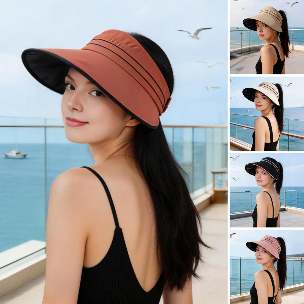 Hat Floppy Wide - قبعة شمسية نسائية بفتحة لتسريحة الشعر،