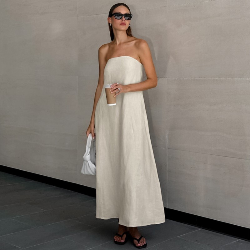 Linen Dress Wrap - أزياء أنيقة تصميم بسيط حمالة القطن