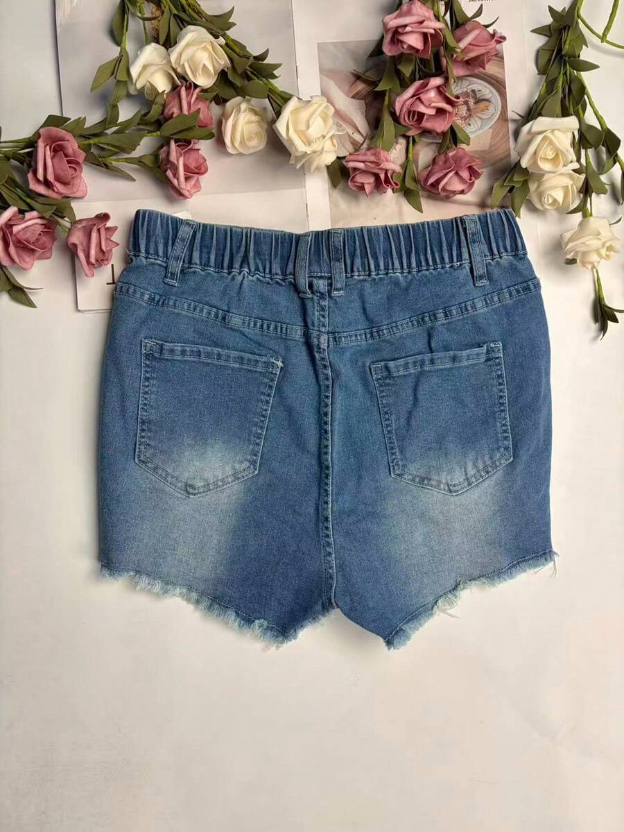 Shorts Denim Frayed - شورت نسائي من الدنيم ذو خصر