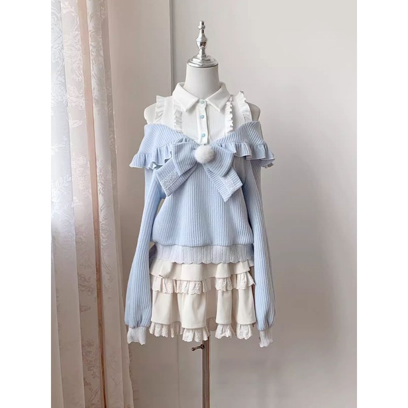 Blouse Off Shoulder - طقم لوليتا ناعم من قطعتين للنساء،