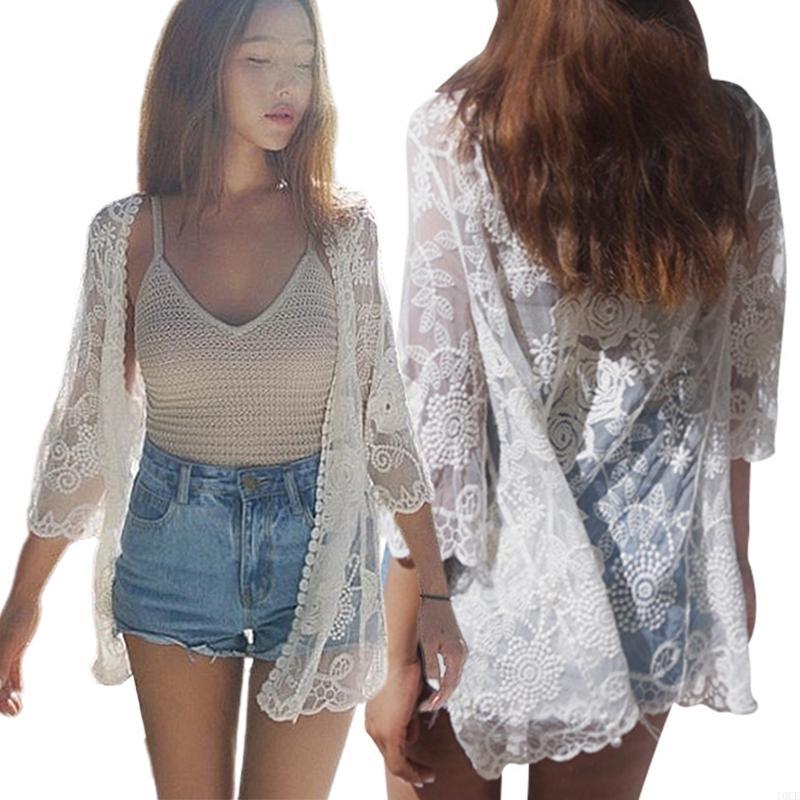 Kimono Sheer Floral - النساء الدانتيل المفتوح المفتوح كيمونو كاروشيت