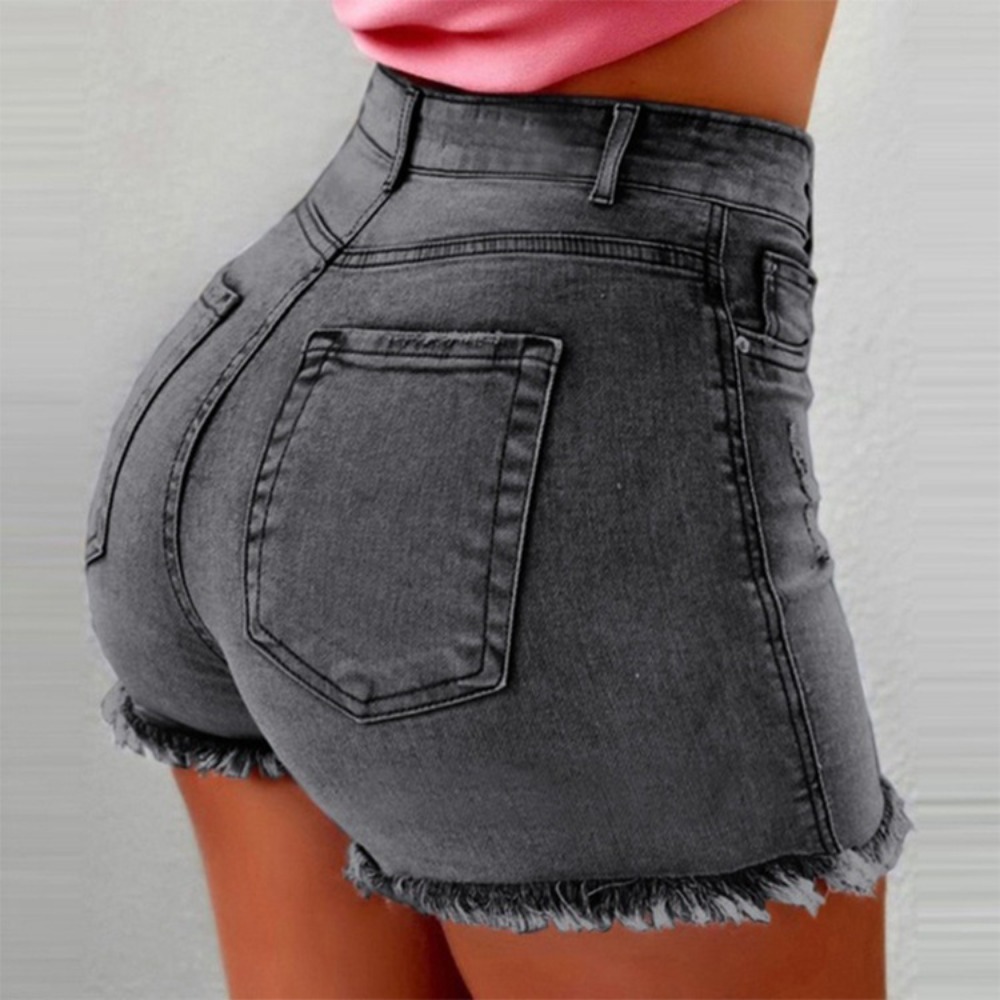 Shorts Denim Frayed - شورت نسائي من قماش الدنيم عالي