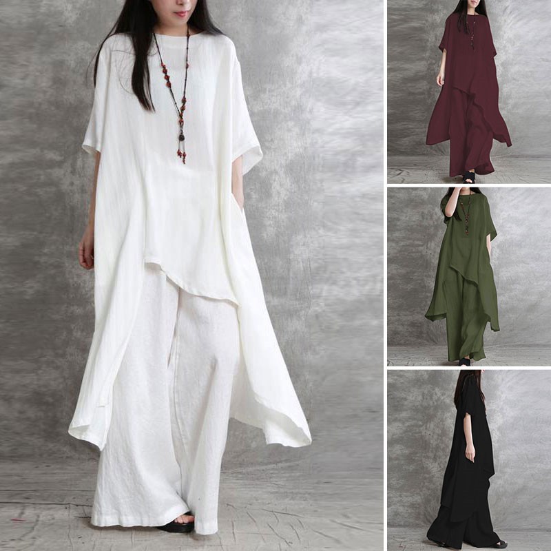 Linen Pant Wide - ملابس رياضية نسائية من الكتان القطني