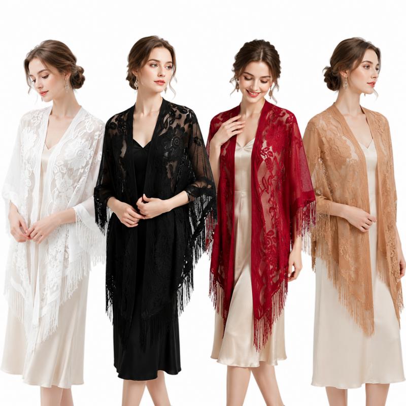 Kimono Sheer Floral - شال دانتيل مزهر للنساء مع تطريز