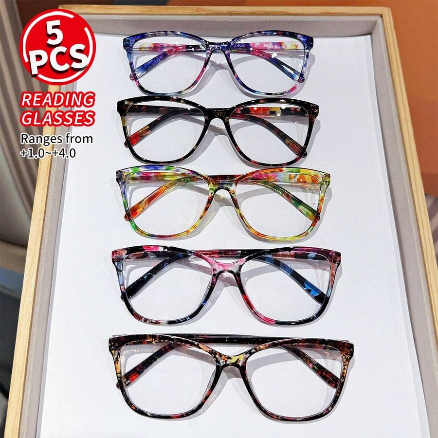 Sunglasses Cat Eye - 5 أزواج من نظارات القراءة النسائية