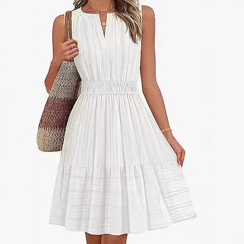 Linen Dress Wrap - فستان نسائي صيفي بدون أكمام بتصميم