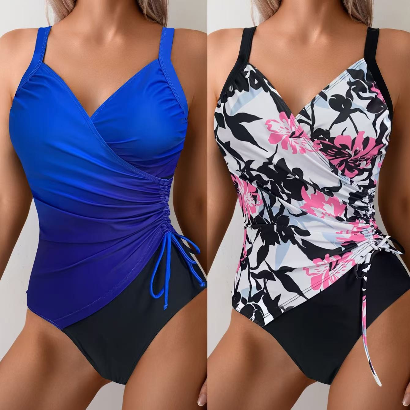 Swimsuit Bikini Ruched - ملابس سباحة نسائية تانكيني للتحكم بالبطن،