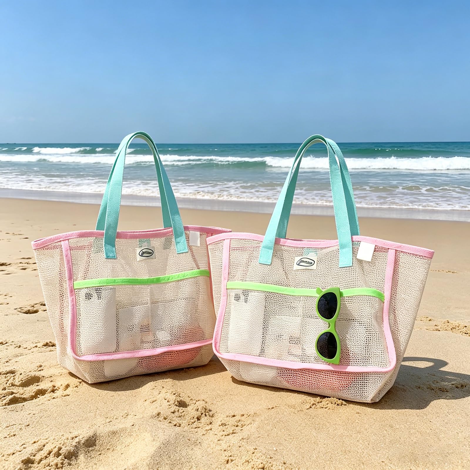 Tote Bag Beach - حقائب شاطئ نسائية ملونة قابلة للطي،