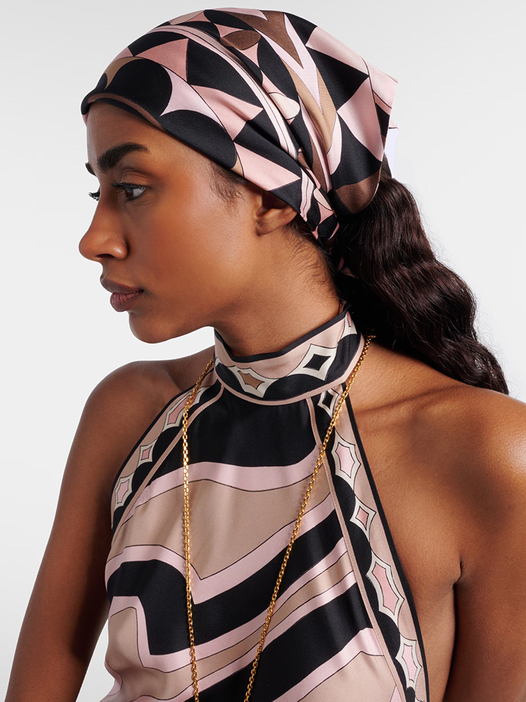 Headband Summer Knit - وشاح رأس حريري بطباعة هندسية للشاطئ