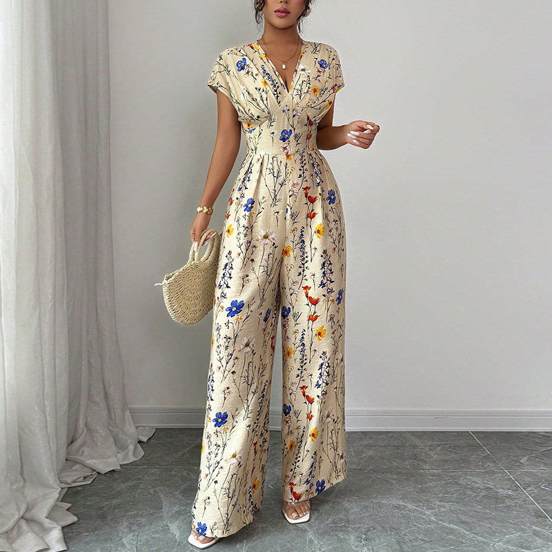 Romper Floral Print - ملابس نسائية صيفية أنيقة بأكمام قصيرة