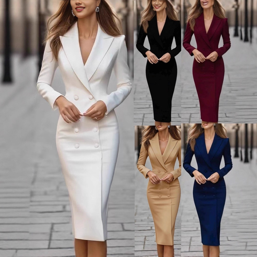 Linen Dress Wrap - فستان سهرة نسائي أنيق بلون واحد،