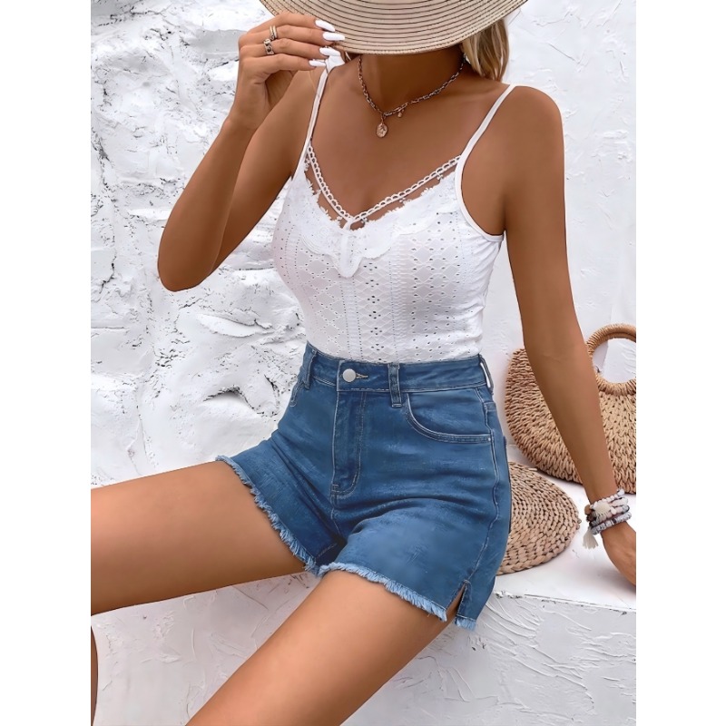 Shorts Denim Frayed - شورت جينز نسائي بخصر مرتفع، موديل