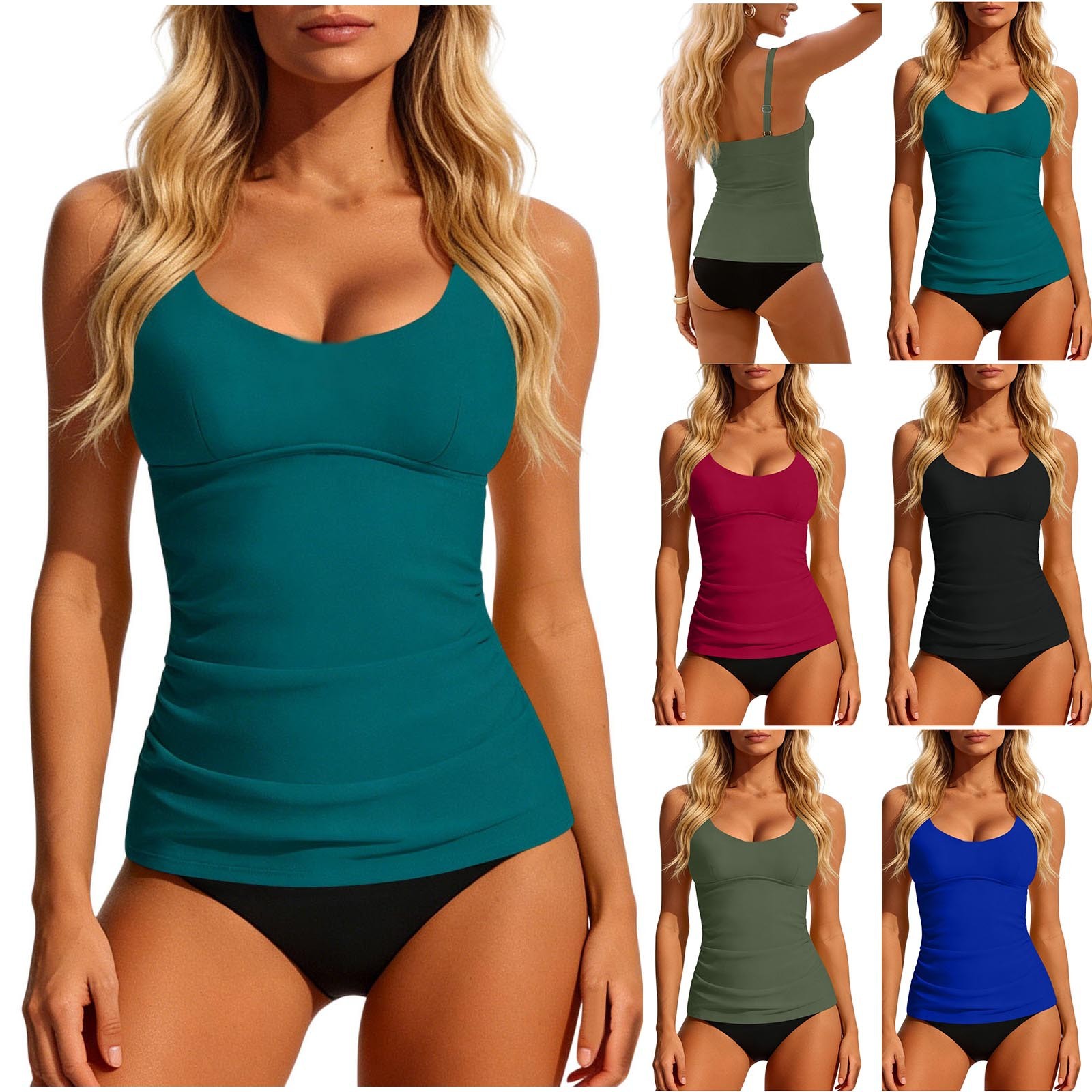 Swimsuit Bikini Ruched - طقم سباحة نسائي تانكيني 2026 بلون