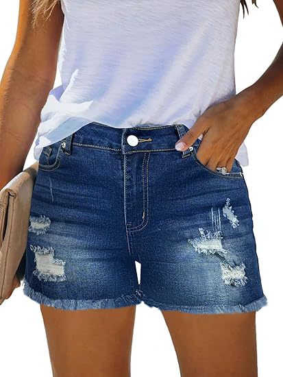 Shorts Denim Frayed - شورت جينز كاجوال بتصميم عتيق بخصر