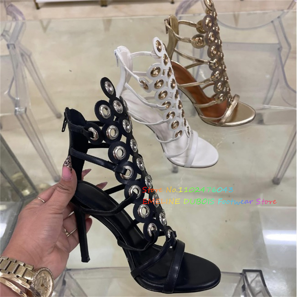 Sandal Strappy Heeled - صنادل نسائية بكعب عالٍ مزينة بحلقات
