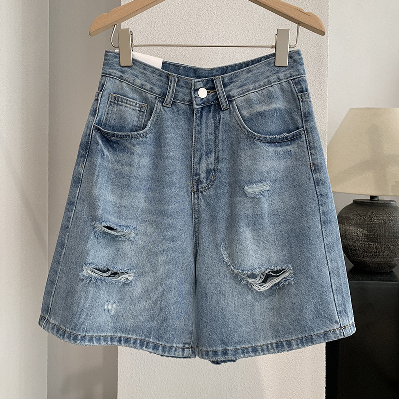 Shorts Denim Frayed - شورت جينز نسائي بتصميم عتيق مستقيم
