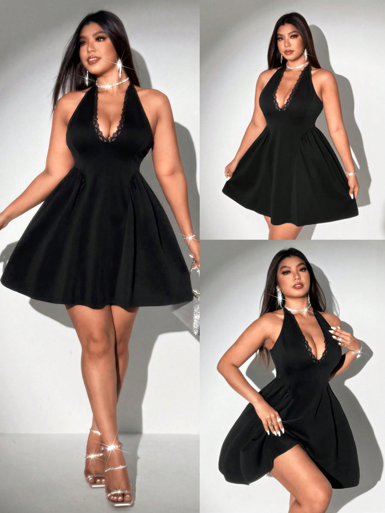 Maxi Dress Halter - فستان قصير أسود للنساء ذوات المقاسات