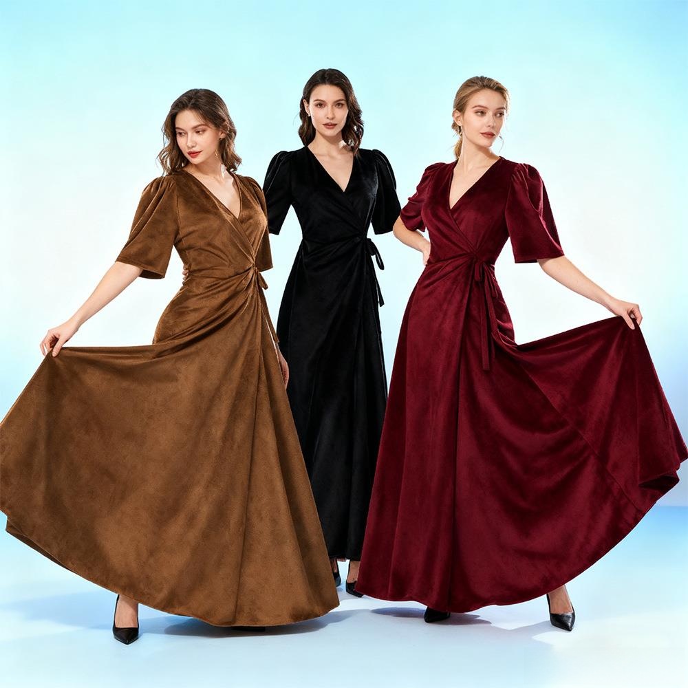 Linen Dress Wrap - فستان نسائي طويل بياقة V ملفوف