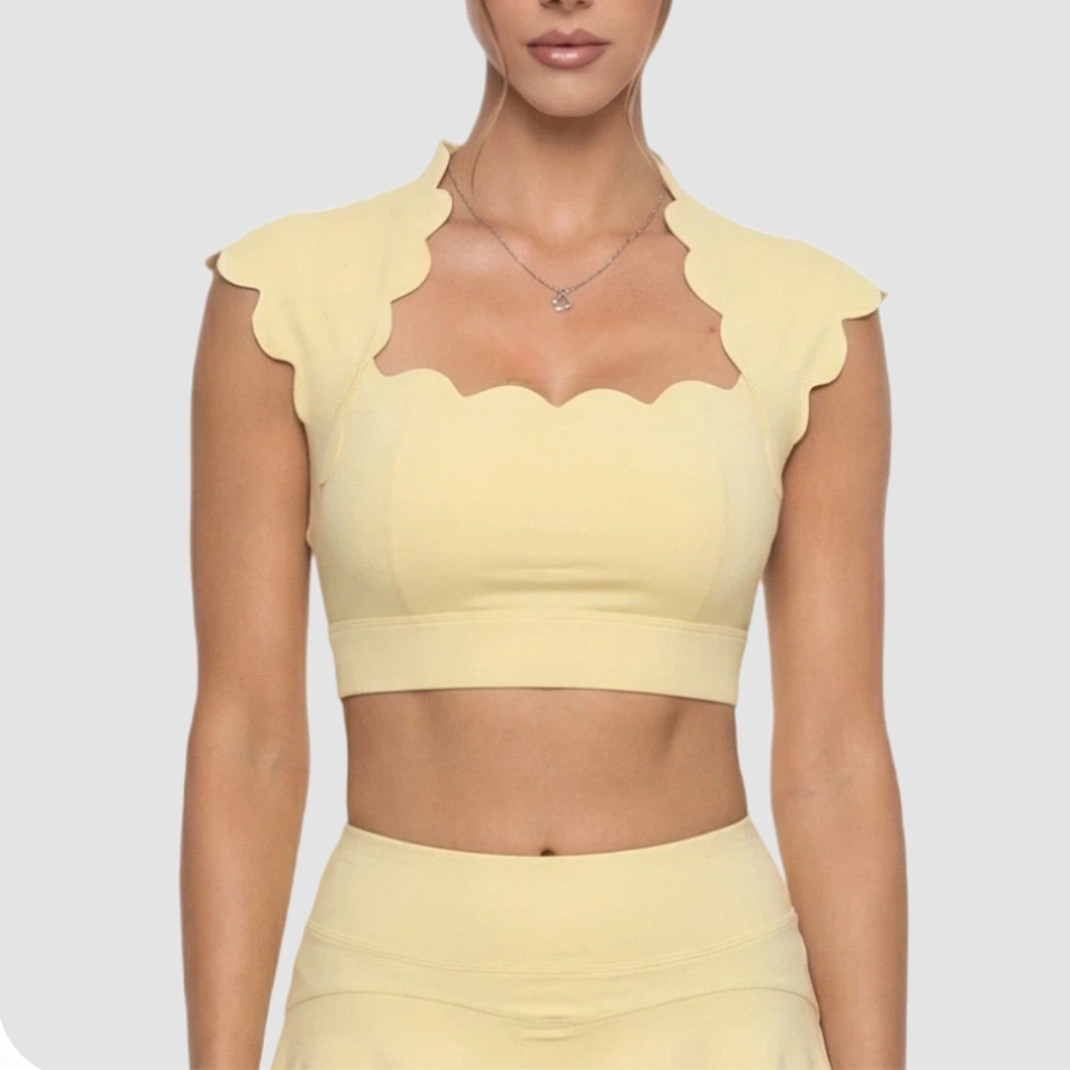 Crop Top Crochet - صدرية رياضية نسائية بتصميم مموج، حمالة