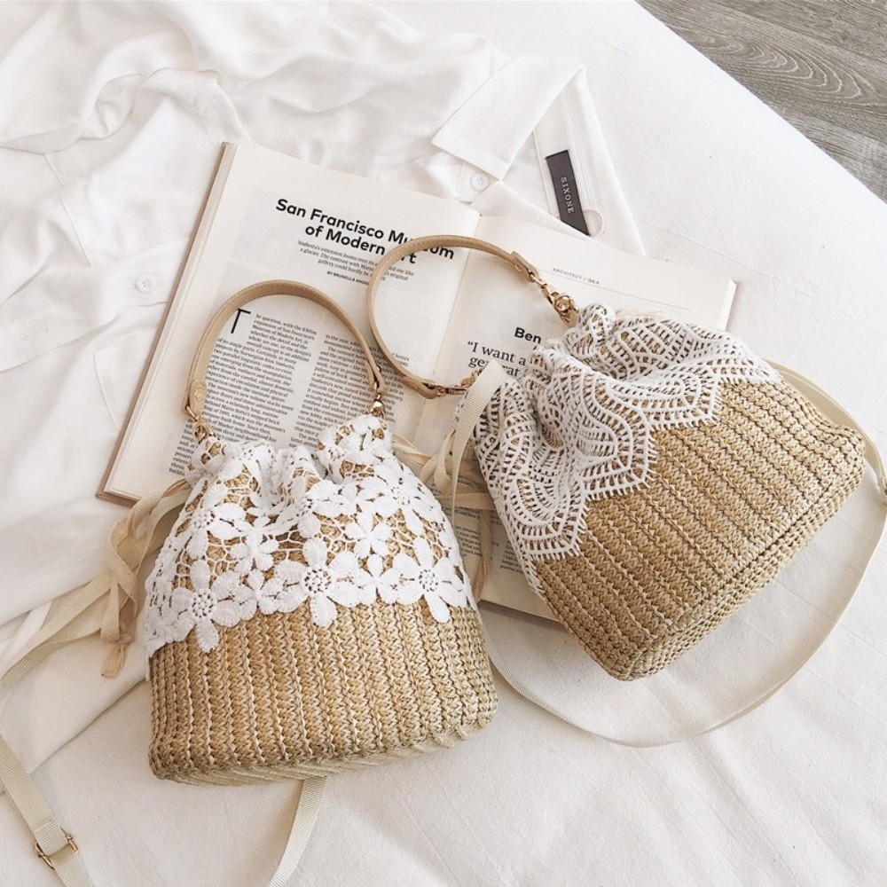 Tote Bag Beach - حقيبة كتف من القش بتصميم عتيق