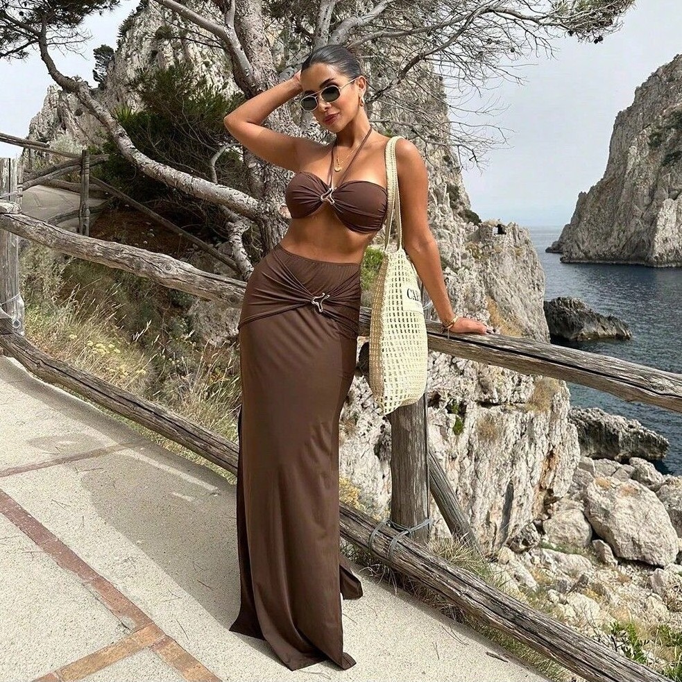 Swimsuit Bikini Ruched - طقم سباحة نسائي من قطعتين بدون