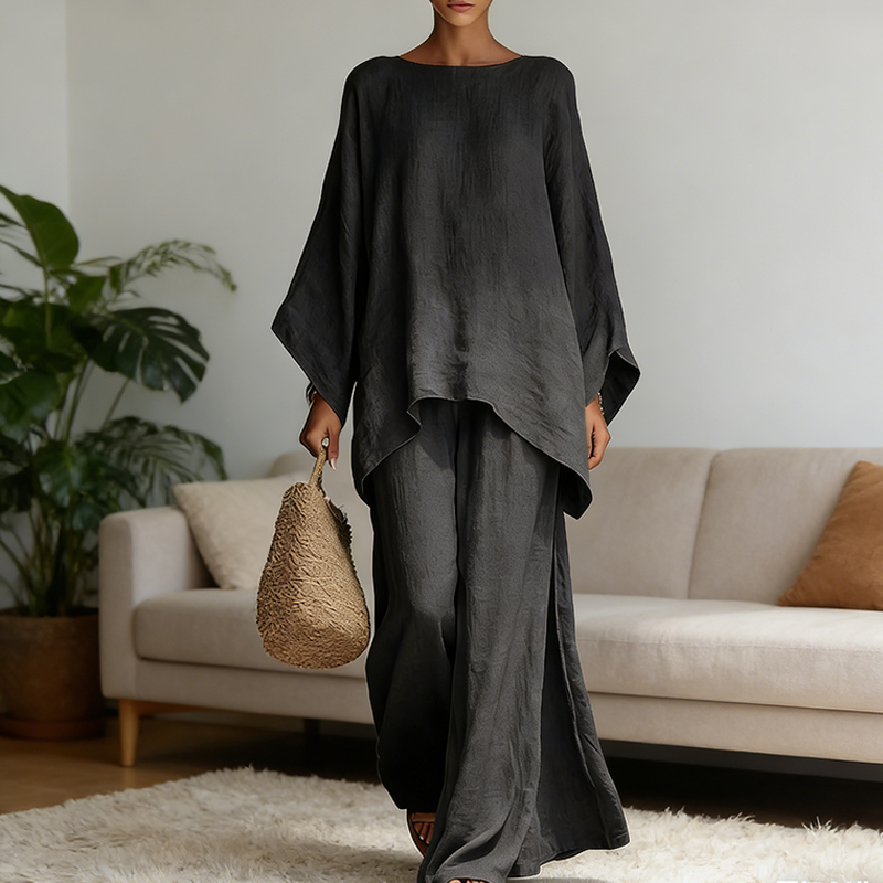Linen Pant Wide - طقم نسائي جديد للربيع من قطعتين،