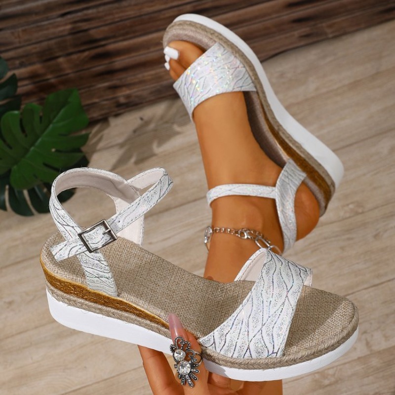 Wedge Espadrille Women - صنادل ويدج نسائية بيضاء بكعب بلاتفورم