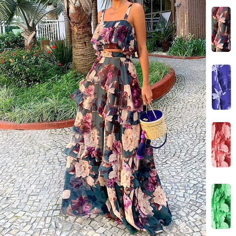 طقم نسائي من قطعتين: توب قصير  - مراجعة Romper Floral Print وسعره