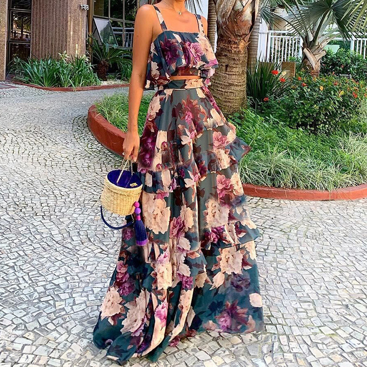 طقم نسائي من قطعتين: توب قصير  - مراجعة Romper Floral Print وسعره