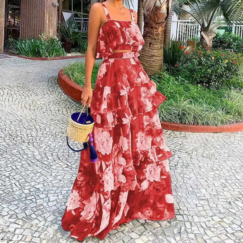 طقم نسائي من قطعتين: توب قصير  - مراجعة Romper Floral Print وسعره