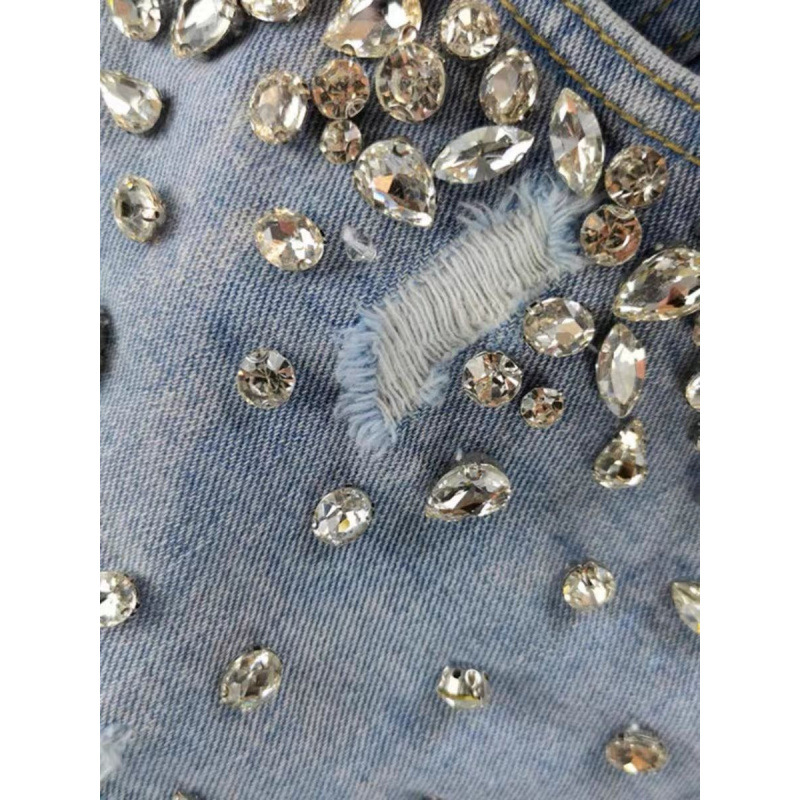 شورت جينز ممزق مزين بالأحجار ا - مراجعة Shorts Denim Frayed وسعره