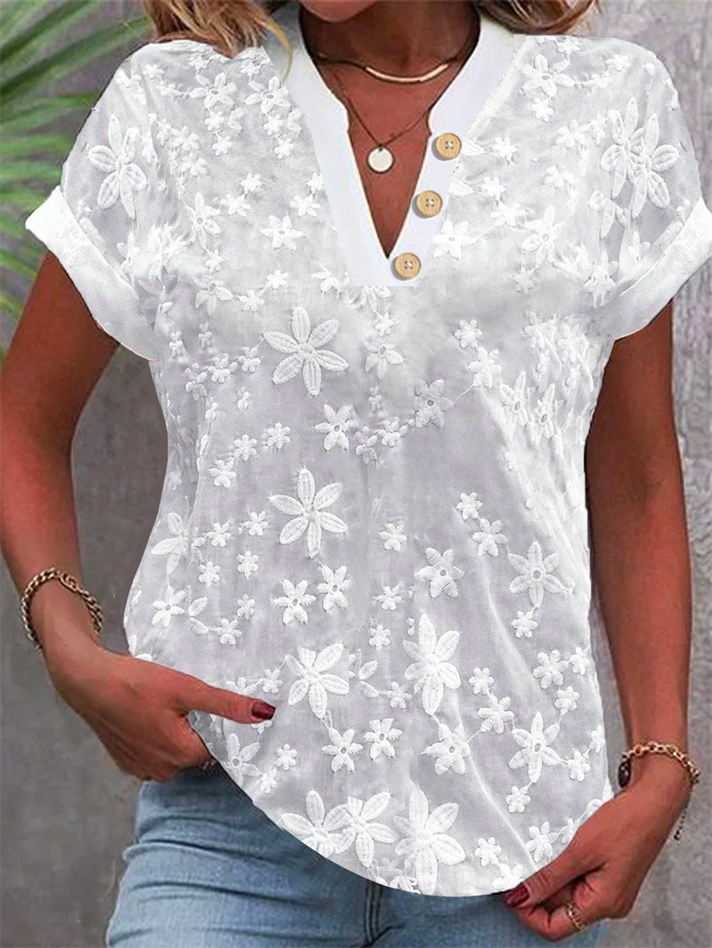 بلوزة نسائية صيفية بيضاء مطرزة - مراجعة Romper Floral Print وسعره