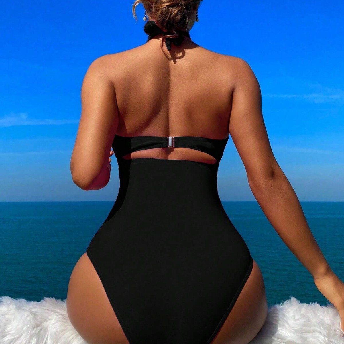 ملابس سباحة نسائية سوداء بتصمي - مراجعة Swimsuit Bikini Ruched وسعره