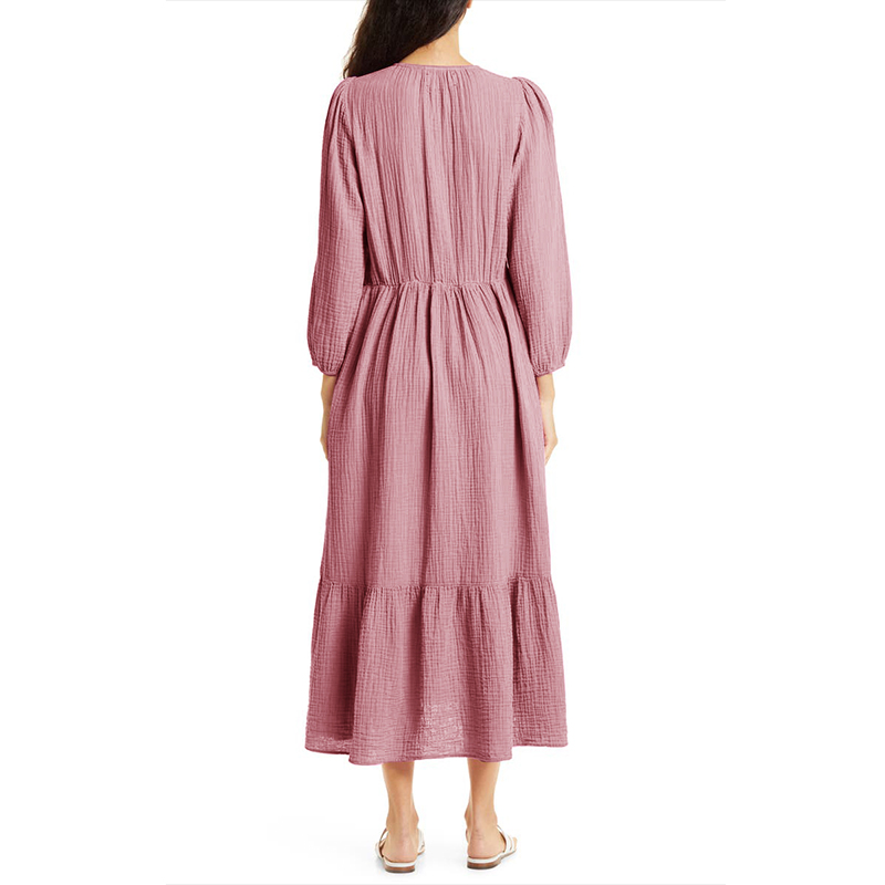 فساتين قطنية طويلة الأكمام موس - مراجعة Linen Dress Wrap وسعره