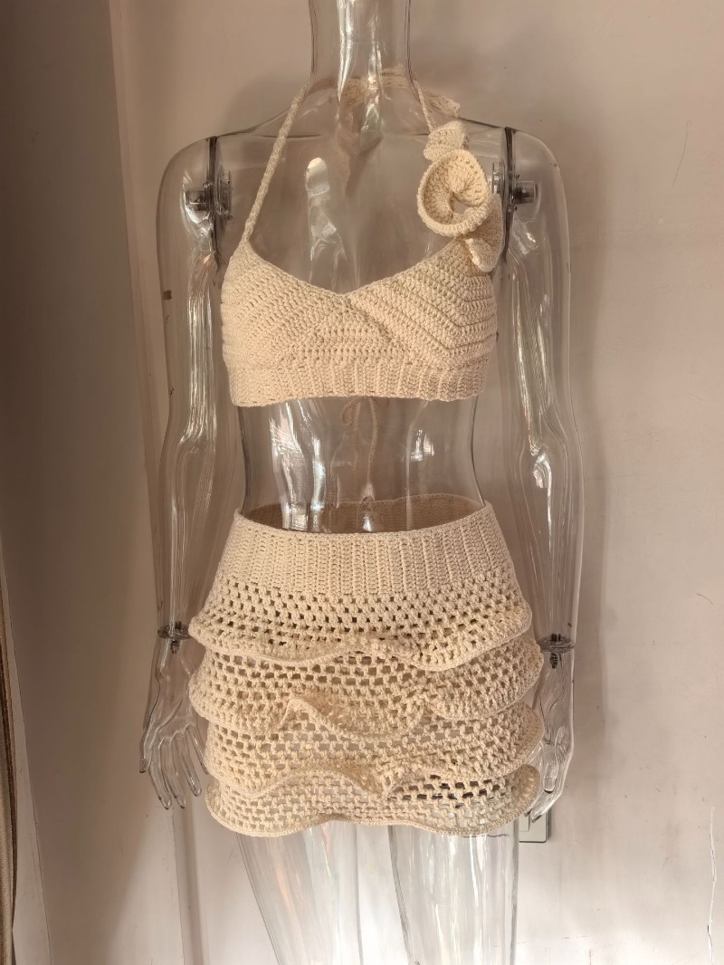 طقم نسائي من قطعتين للعطلات وا - مراجعة Crop Top Crochet وسعره