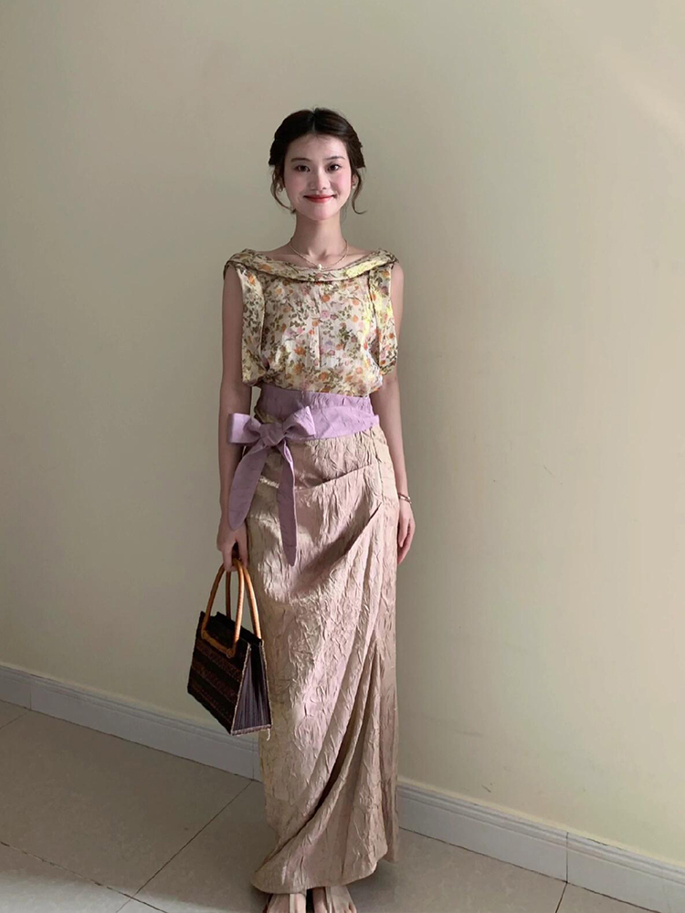طقم XZY نسائي صيفي عتيق الطراز - مراجعة Midi Skirt Floral وسعره