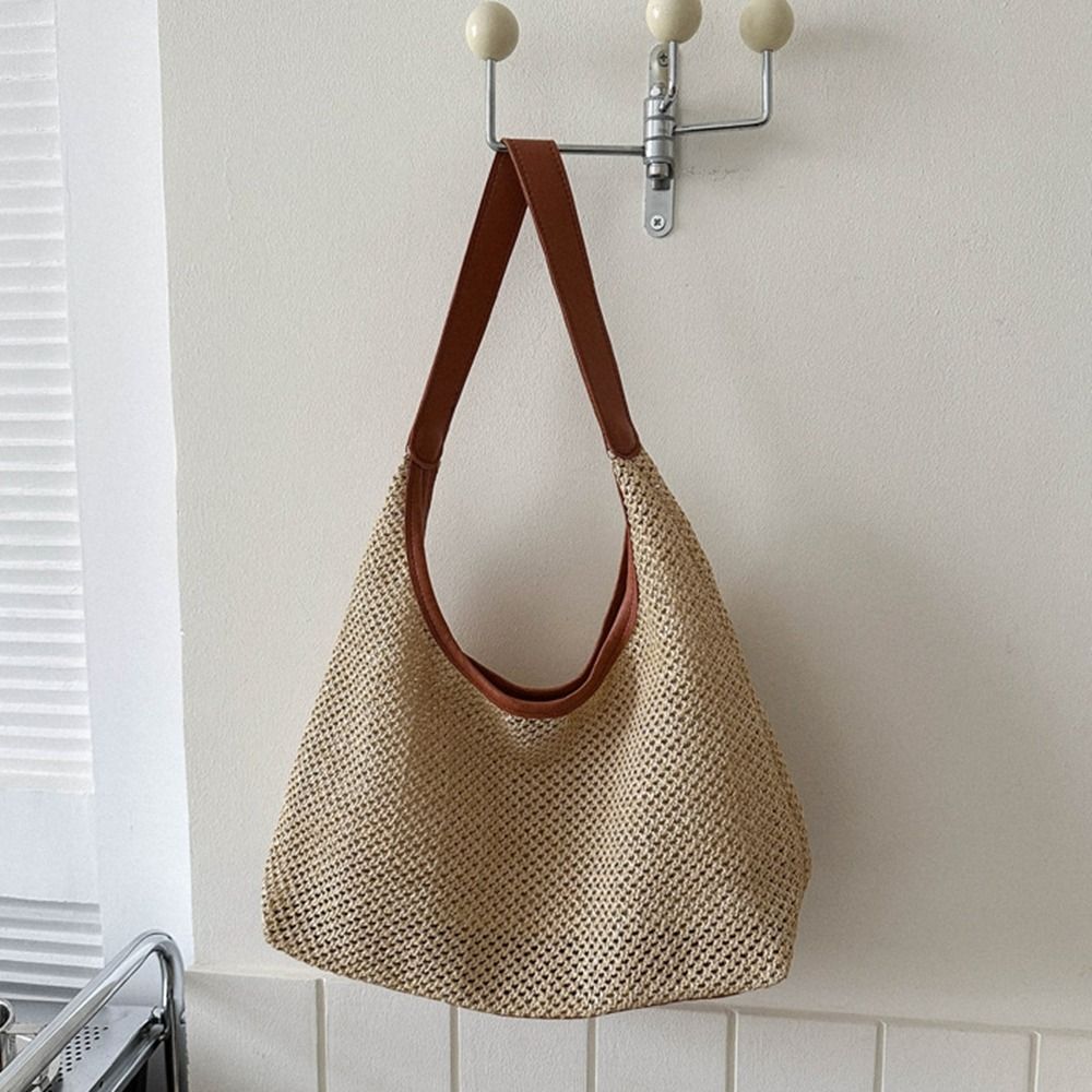 حقيبة قش منسوجة بلون واحد أنيق - مراجعة Tote Bag Beach وسعره