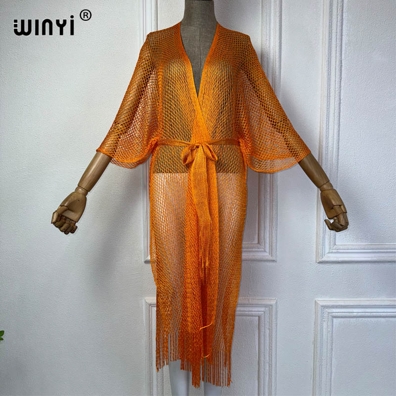 WINYI-فستان كيمونو شاطئ مجوف م - مراجعة Cover Up Kaftan وسعره
