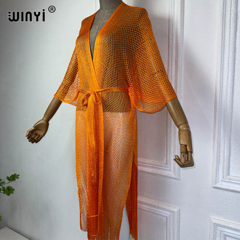 WINYI-فستان كيمونو شاطئ مجوف م - مراجعة Cover Up Kaftan وسعره
