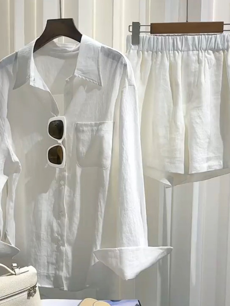 طقم قميص كتان صيفي للنساء مع س - مراجعة Linen Pant Wide وسعره