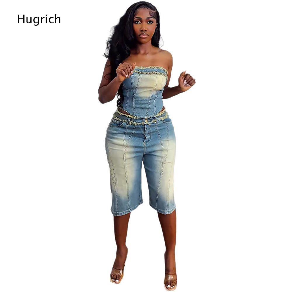 طقم نسائي: توب قصير بدون حمالا - مراجعة Shorts Denim Frayed وسعره