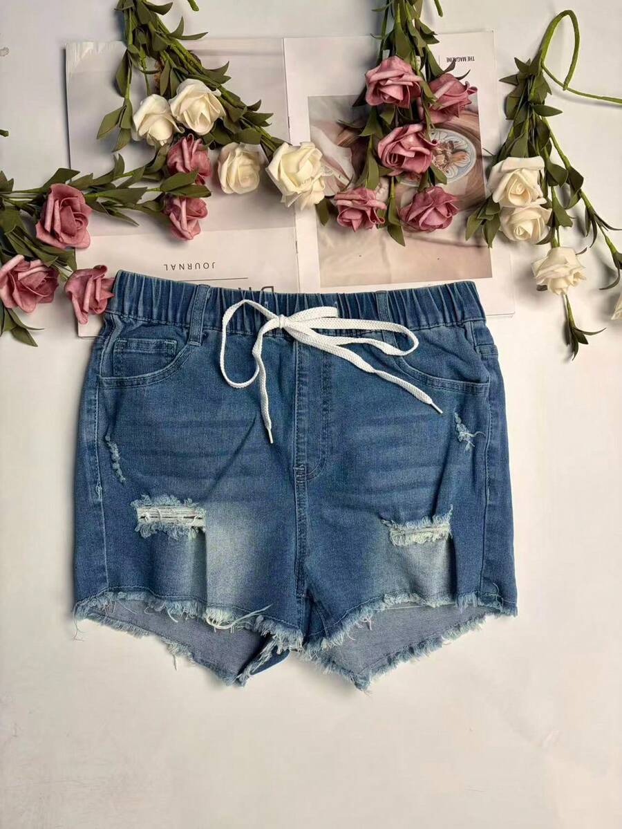 شورت نسائي من الدنيم ذو خصر مط - مراجعة Shorts Denim Frayed وسعره