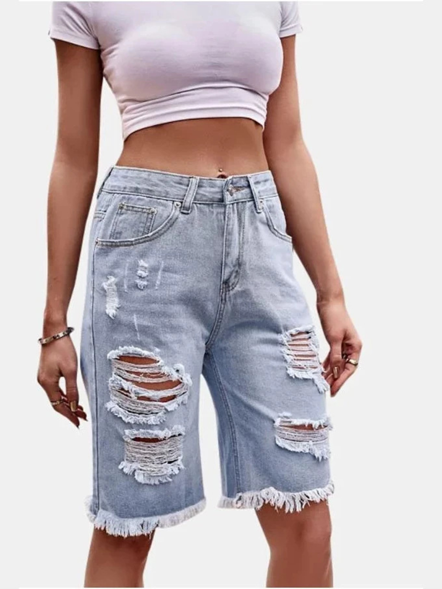 شورت جينز نسائي بخصر مرتفع ممز - مراجعة Shorts Denim Frayed وسعره