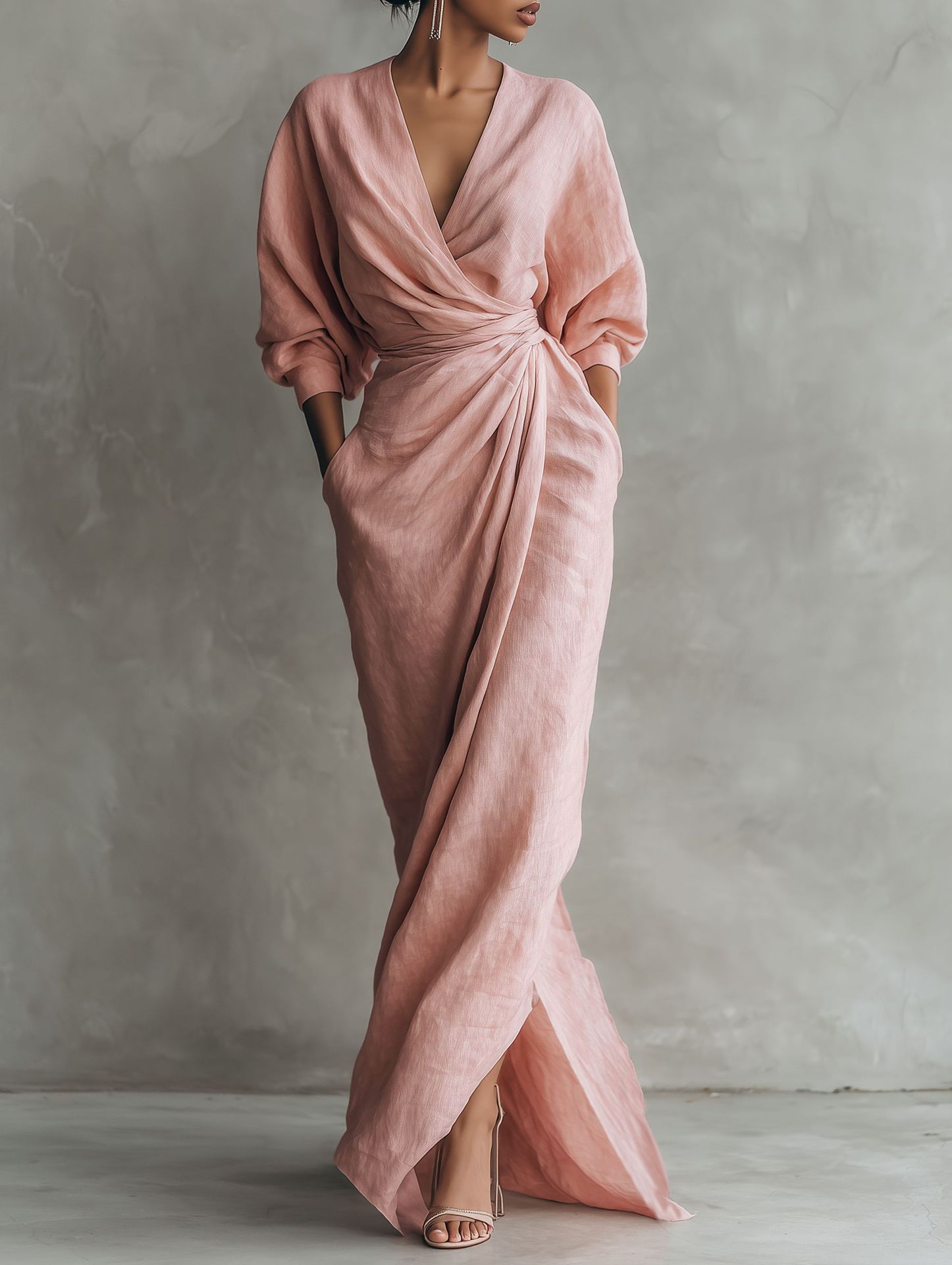 فستان ماكسي نسائي من مزيج الكت - مراجعة Linen Dress Wrap وسعره