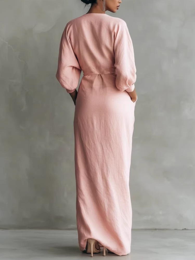 فستان ماكسي نسائي من مزيج الكت - مراجعة Linen Dress Wrap وسعره