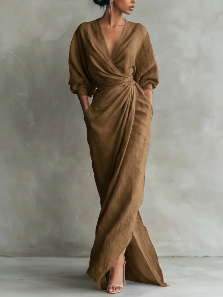 فستان ماكسي نسائي من مزيج الكت - مراجعة Linen Dress Wrap وسعره